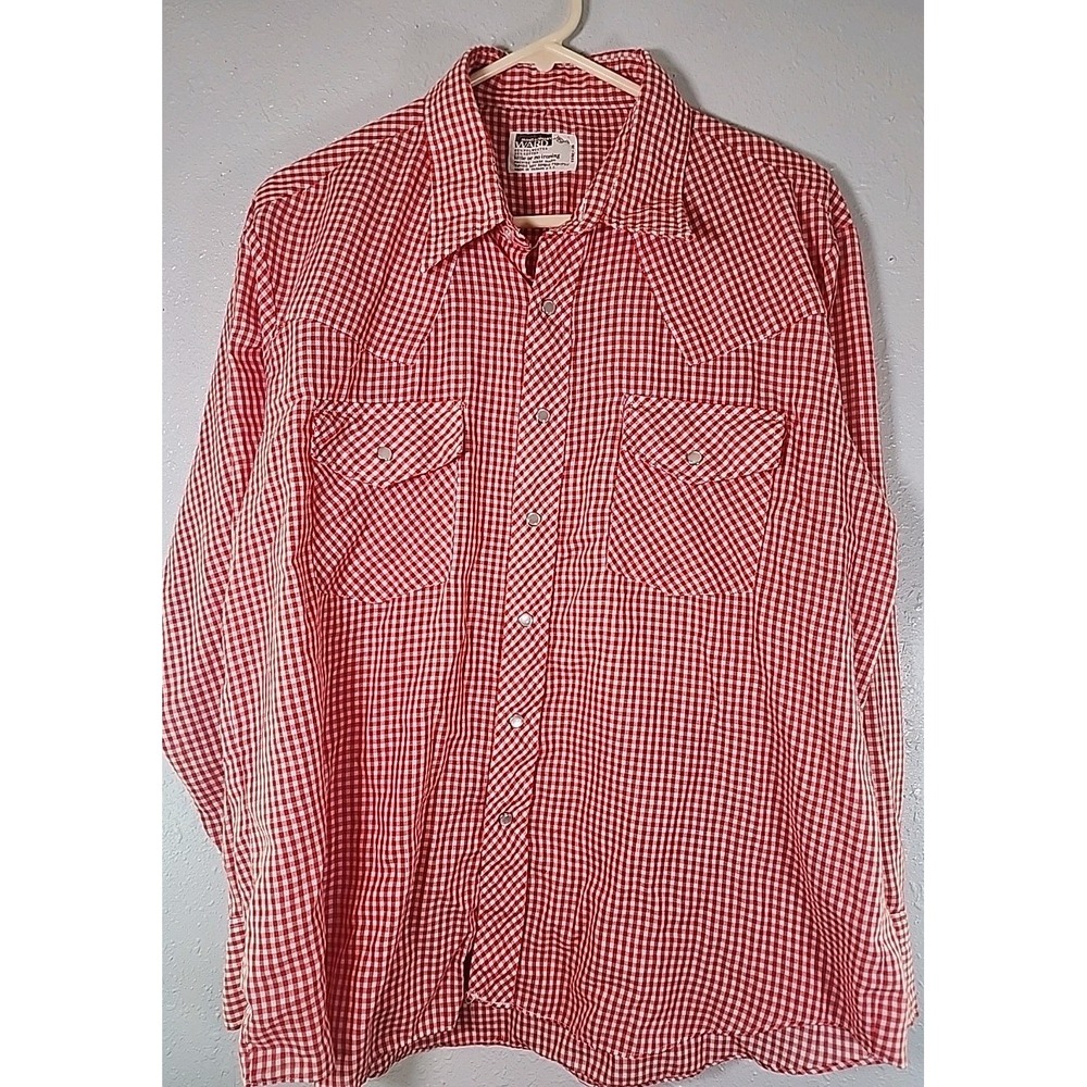 VTG Montgomery Ward 17-17.5 XLG Mens Shirt Western  Dagger Collar 70s Pearl Snap